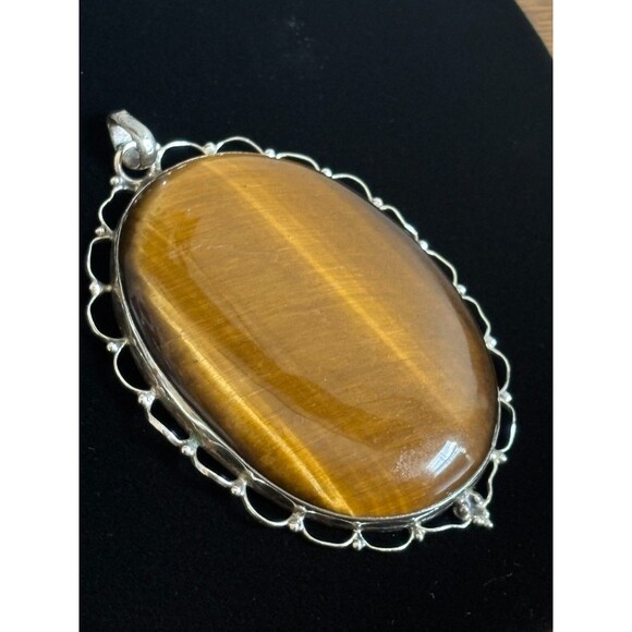 Tiger's Eye Oval Sterling Silver Large Pendant 57.1 g - Picture 1 of 16